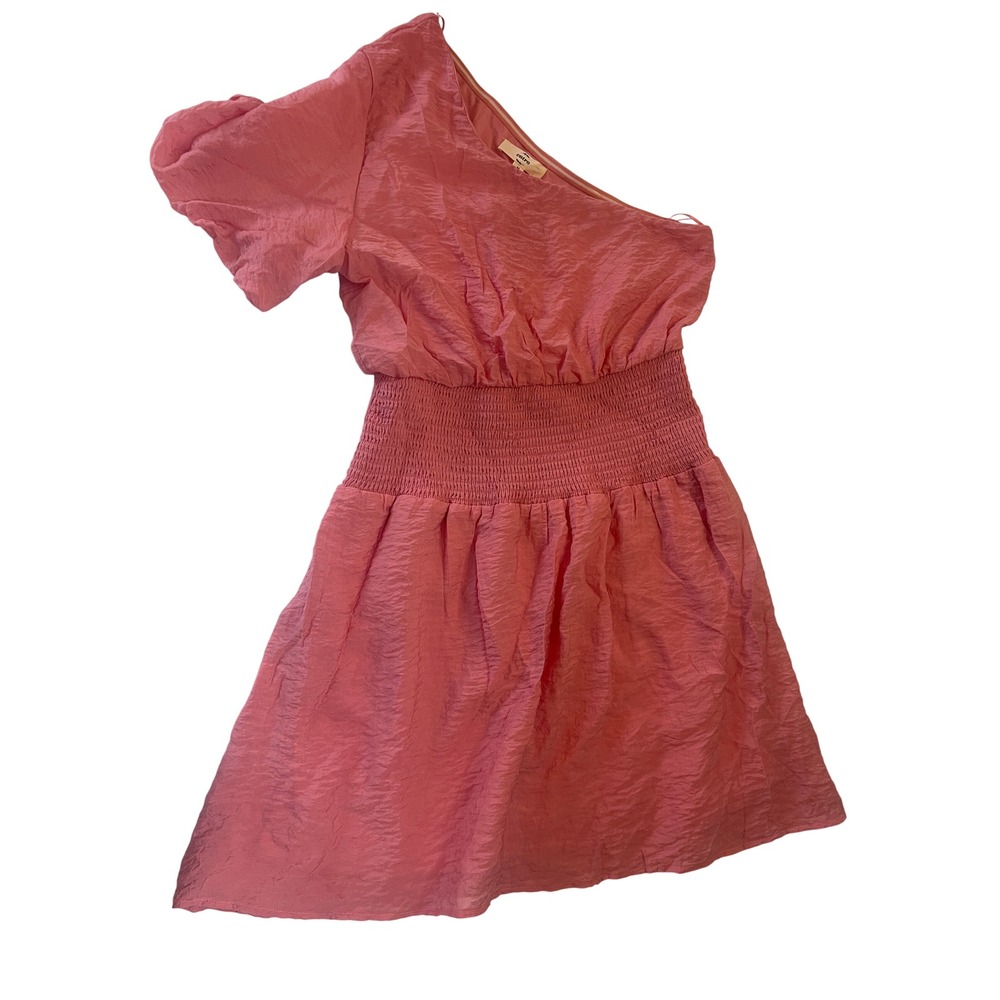 Boutique Entro Shelly Dress Pink One Shoulder Smocked‎ Waist Puff Sleeve Medium